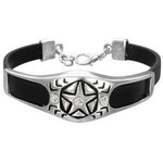 Stainless Steel Black Rubber Silicone Star White CZ Silver-Tone Mens Womens Bracelet