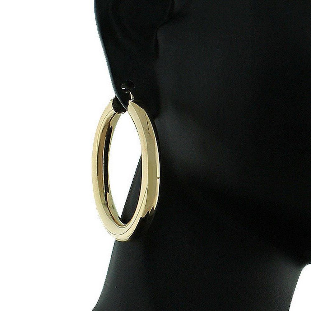 Stainless Steel Yellow Gold-Tone Classic Hoop Earrings
