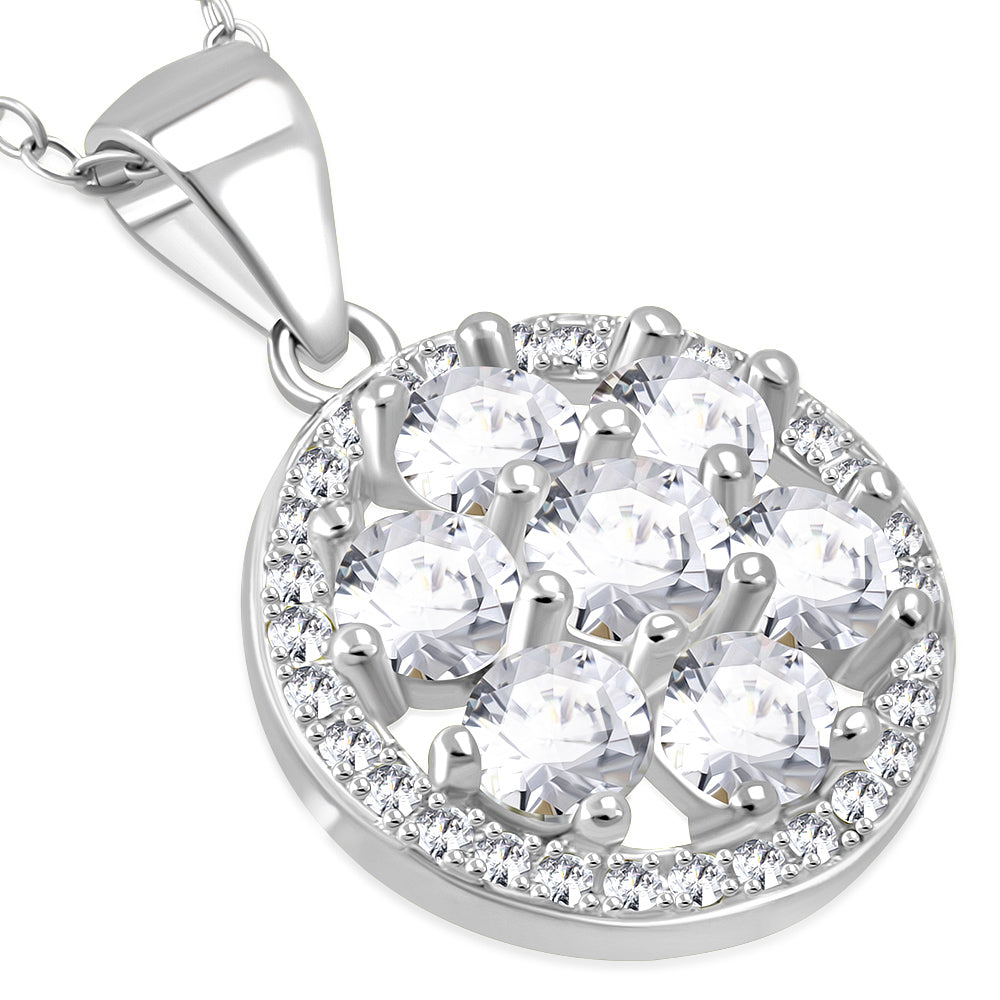 925 Sterling Silver Round CZ Circle Pendant Necklace, 18"