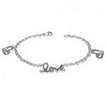 tainless Steel Silver-Tone Love Heart Link Chain Womens Bracelet