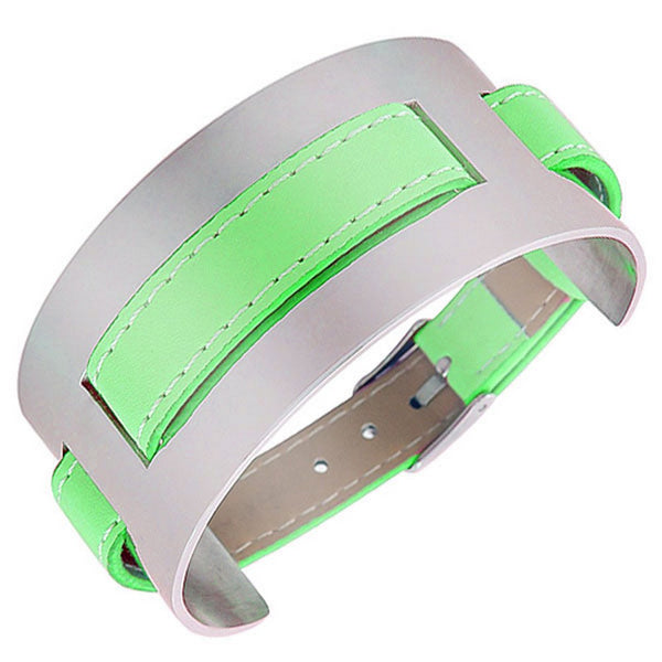 Green Leather Silver Band