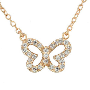 925 Sterling Silver Yellow Gold-Tone Small Butterfly White CZ Pendant Necklace