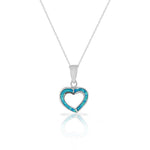 925 Sterling Silver Blue Turquoise-Tone Simulated Opal Open Love Heart Pendant Necklace