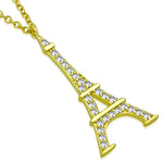 925 Sterling Silver Yellow Gold-Tone French France Eiffel Tower CZ Pendant Necklace