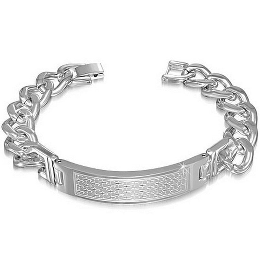 Stainless Steel Silver-Tone Mens Religious Cross Link Chain Bracelet