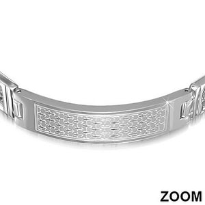 Stainless Steel Silver-Tone Mens Religious Cross Link Chain Bracelet