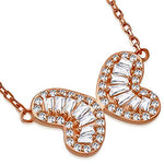 925 Sterling Silver CZ Double Heart Butterfly Necklace