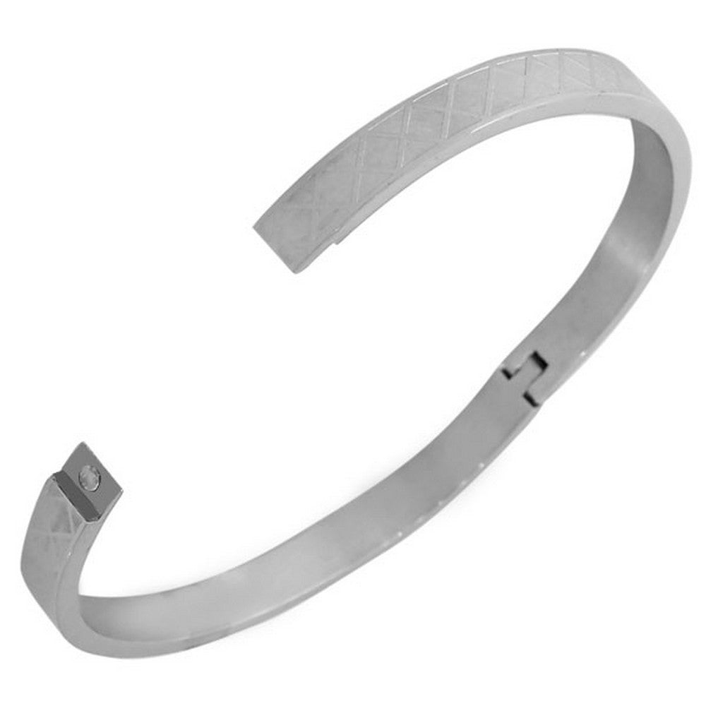 Stainless Steel Oval-Shape Silver-Tone Classic Matte Polished Bangle Bracelet