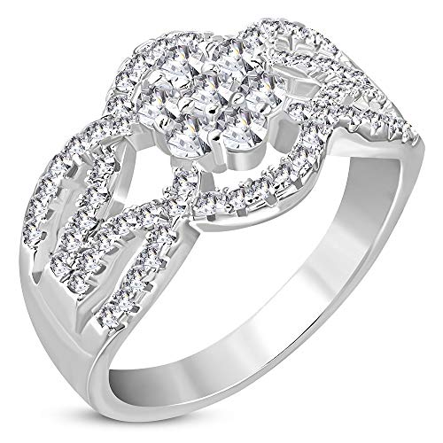 Sterling Silver White Clear CZ Flower Floral Engagement Ring