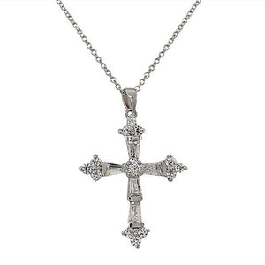925 Sterling Silver Womens Religious Cross White CZ Classic Pendant Necklace