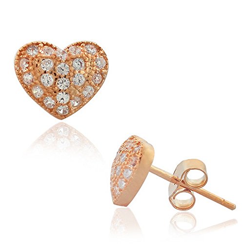 925 Sterling Silver White CZ Womens Girls Love Heart-Shaped Stud Earrings