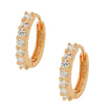 925 Sterling Silver Rose Gold-Tone White CZ Hoop Huggie Earrings