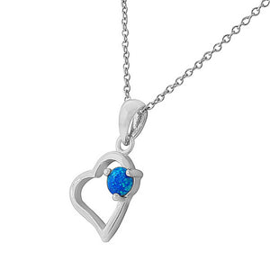 925 Sterling Silver Blue Turquoise-Tone Simulated Opal Love Heart Pendant Necklace