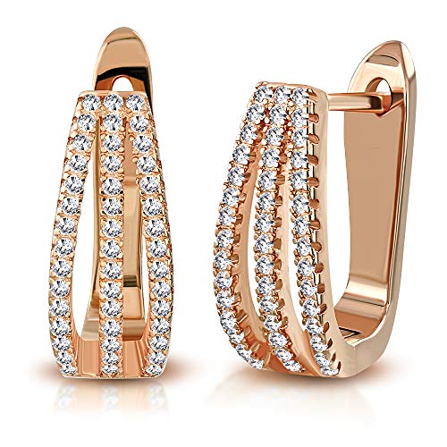 925 Sterling Silver Yellow Gold-Tone Round CZ Hoop Huggie Earrings