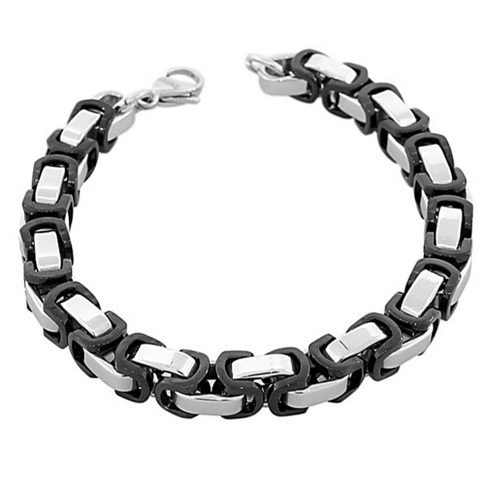 Stainless Steel Black Silver-Tone Men's Classic Link Chain Bracelet