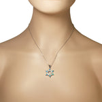 925 Sterling Silver Womens Jewish Star of David Blue Simulated Opal Turquoise-Tone Pendant Necklace