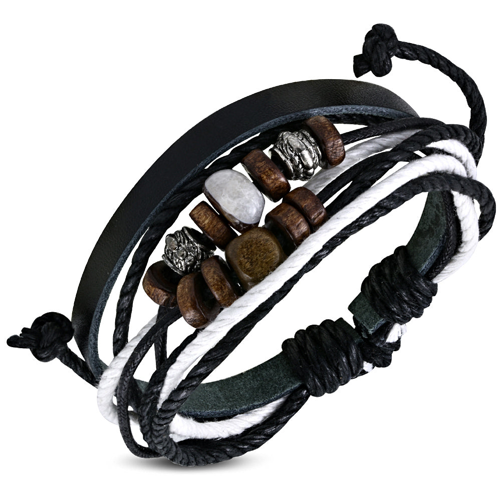 My Daily Styles Multi-Wrap Leather Rope Beaded Wristband Adjustable Bracelet, 10"