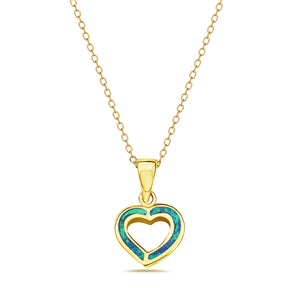 925 Sterling Silver Blue Turquoise-Tone Simulated Opal Love Heart Stud Earrings Pendant Necklace Set