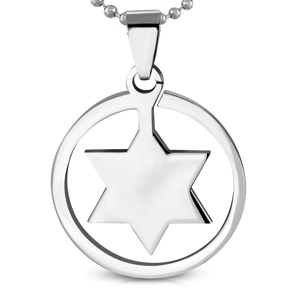 Stainless Steel Silver-Tone Large Statement Jewish Star of David Mens Pendant Necklace