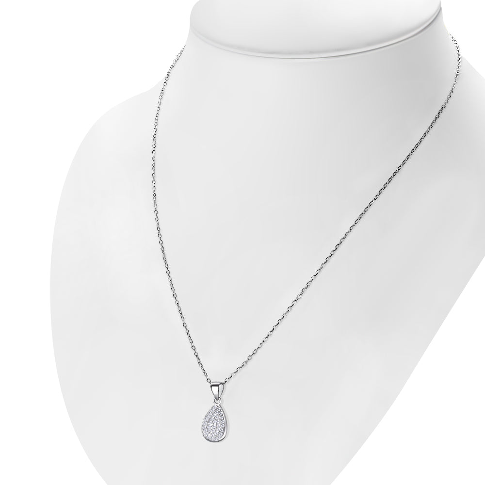 925 Sterling Silver White Clear CZ Teardrop Stud Earrings Pendant Necklace Set