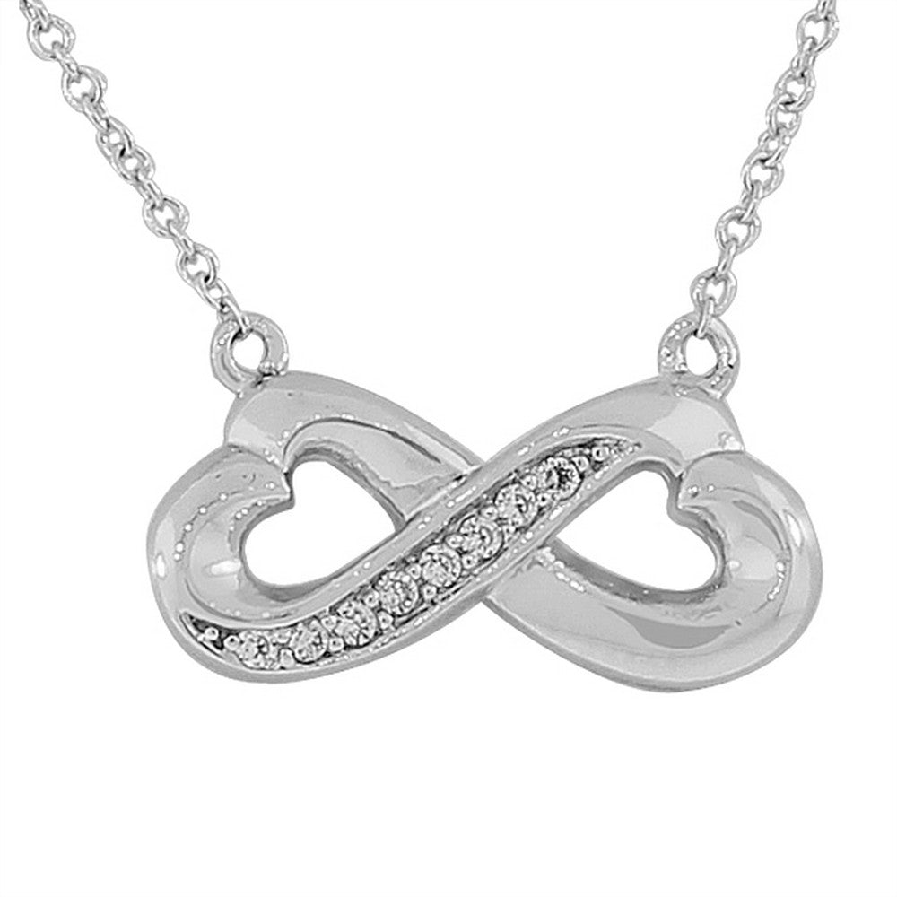 925 Sterling Silver Sideways Love Hearts Infinity White CZ Pendant Necklace