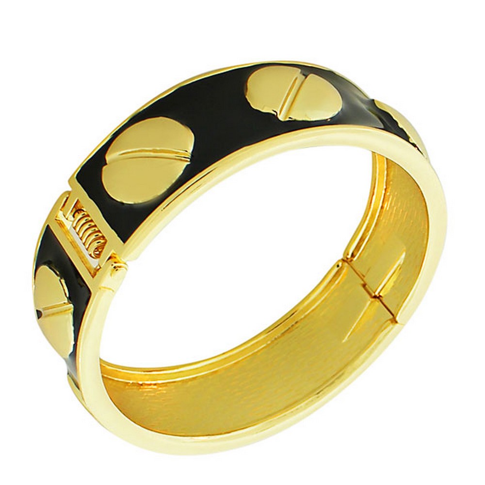 Fashion Alloy Yellow Gold-Tone Black Enamel Bangle Bracelet