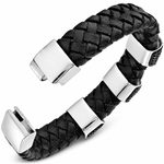 Black Braided Leather & Black CZ Stainless Steel Unisex Bracelet