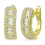 925 Sterling Silver Rose Gold-Tone Baguette Round CZ Hoop Huggie Earrings
