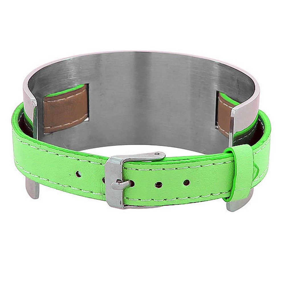 Green Leather Silver Band
