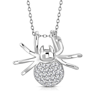 925 Sterling Silver White Clear CZ Small Spider Pendant Necklace