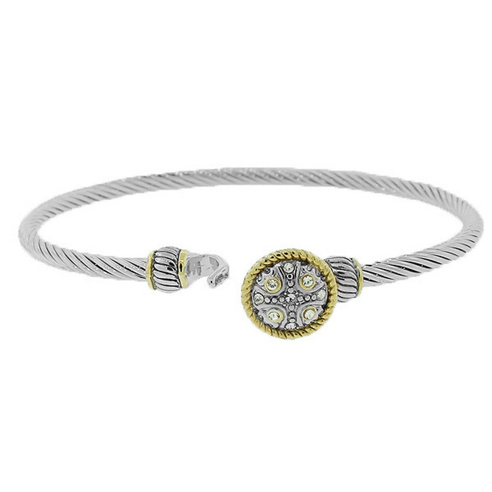 Fashion Alloy Two-Tone White CZ Twisted Cable Bangle Bracelet