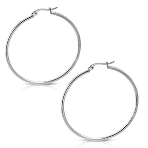 Stainless Steel Silver-Tone Classic Round Hoop Earrings, 2"