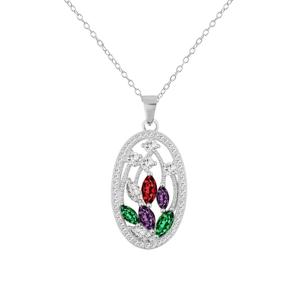 925 Sterling Silver White Clear Multicolor CZ Bright Holiday Pendant Necklace