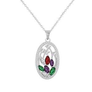 925 Sterling Silver White Clear Multicolor CZ Bright Holiday Pendant Necklace