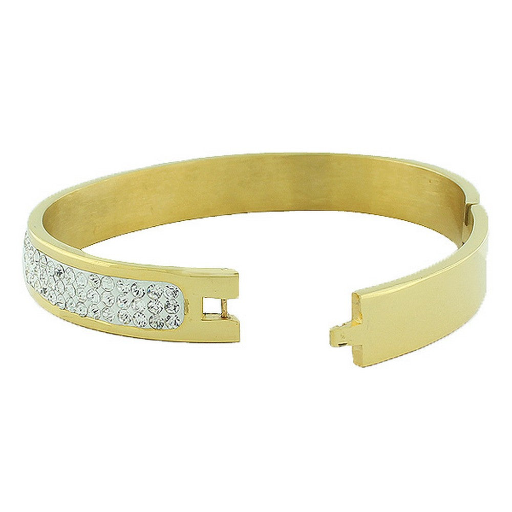 Stainless Steel Yellow Gold-Tone White CZ Bangle Bracelet