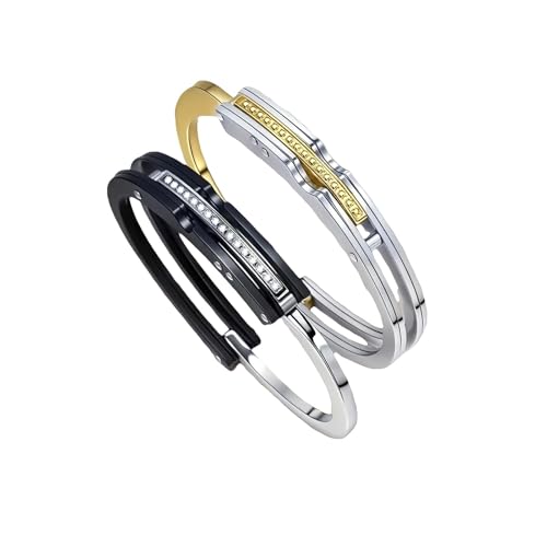 His and Hers Matching Stainless Steel Cuff Bracelets – Couples Love Bangle Set with CZ Stones
