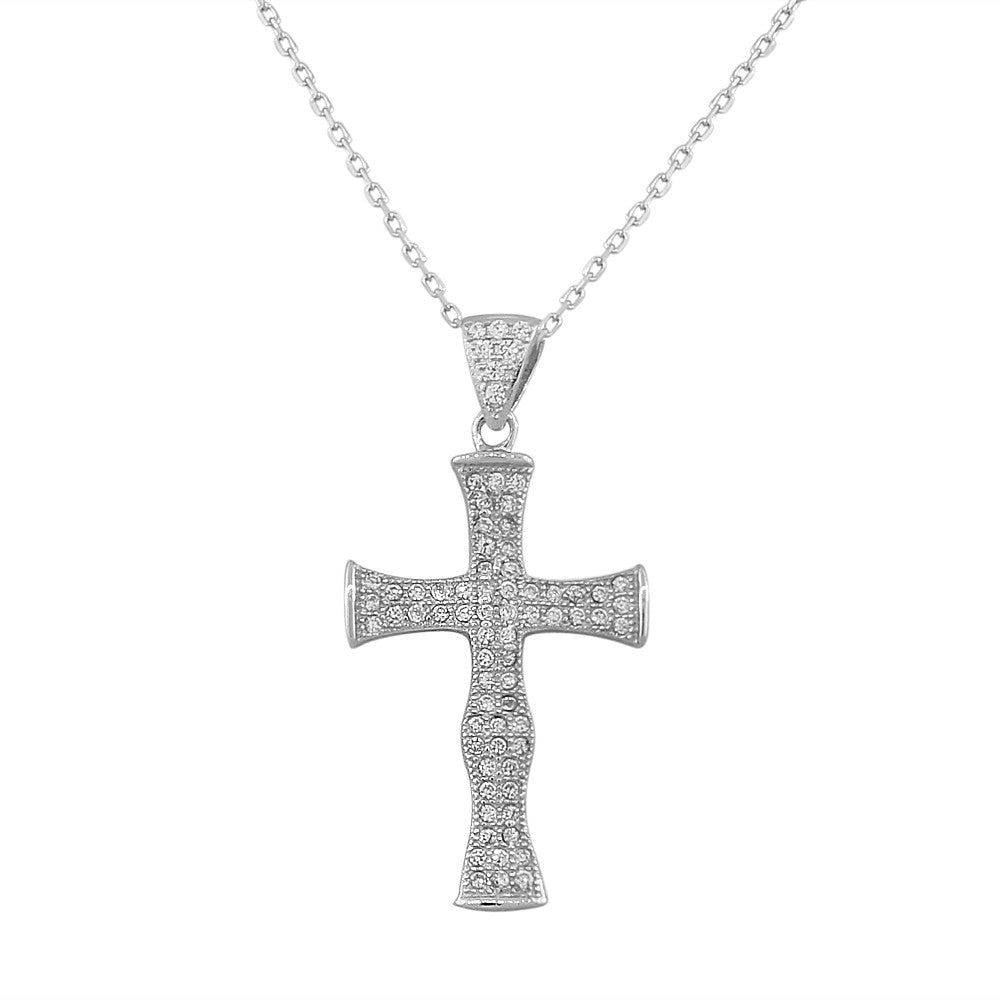 925 Sterling Silver Womens Classic Latin Cross CZ Religious Pendant Necklace