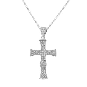 925 Sterling Silver Womens Classic Latin Cross CZ Religious Pendant Necklace