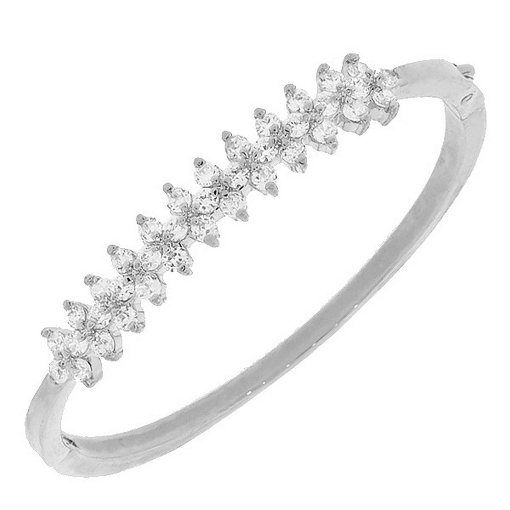 Fashion Alloy Silver-Tone White CZ Bangle Bracelet