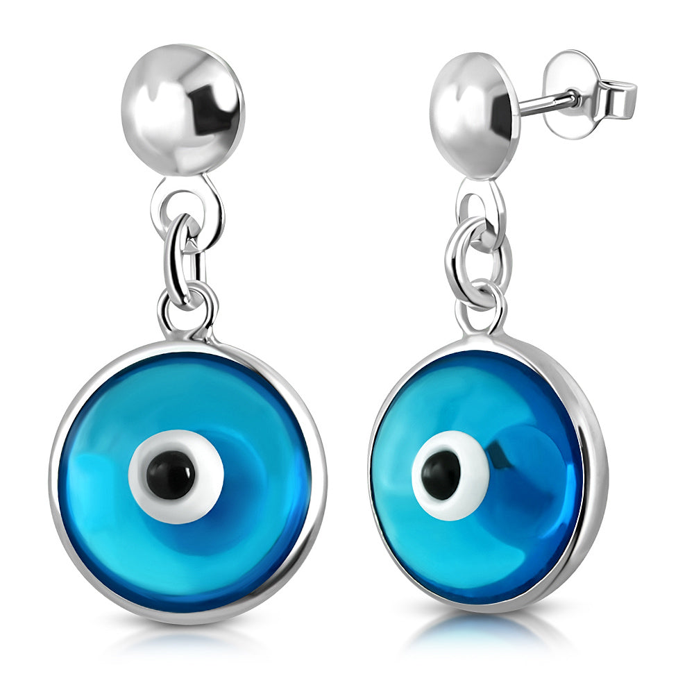 925 Sterling Silver Blue Evil Eye Protection Dangle Drop Earrings