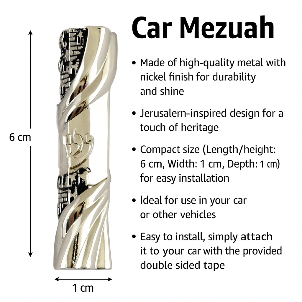 My Daily Styles Metal Nickel Car Mezuzah with Jerusalem Theme Travelers Prayer Scroll Jewish Hoshen Mezuza from Israel 2.5"