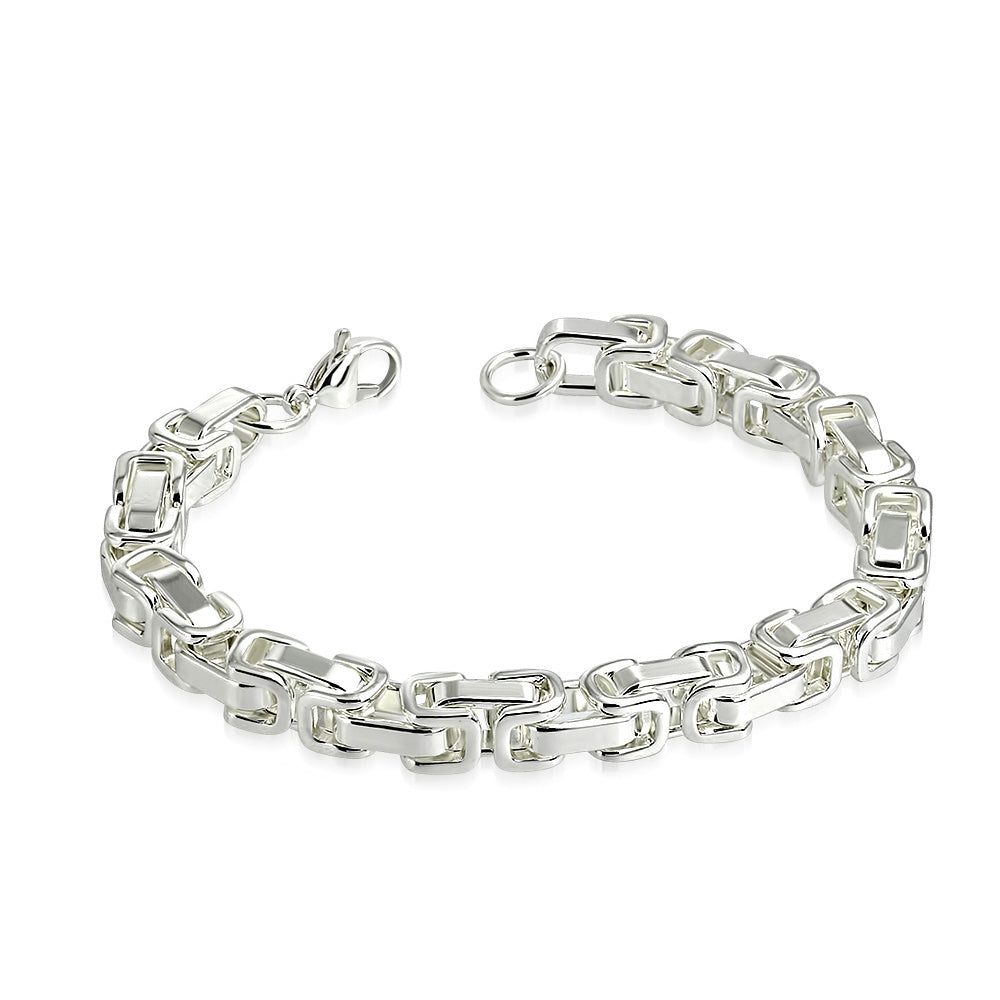 Stainless Steel Classic Silver Men's Link Chain Bracelet, 9"