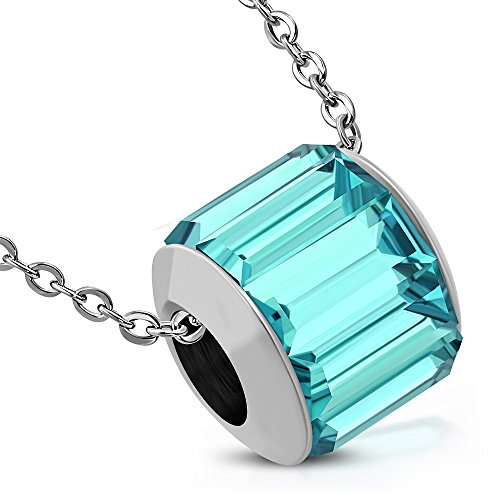 Stainless Steel Silver-Tone Multicolor CZ Round Bead Pendant Necklace