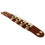 Fashion Alloy Brown Faux PU Leather Rose Gold-Tone Skull CZ Wristband Bracelet
