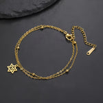 Star of David Bracelet for Women with Chai Symbol, Adjustable Stainless Steel Double Chain Bracelet, Jewish Jewelry Gift, Dainty Charm Bracelet Silver or Gold Tone