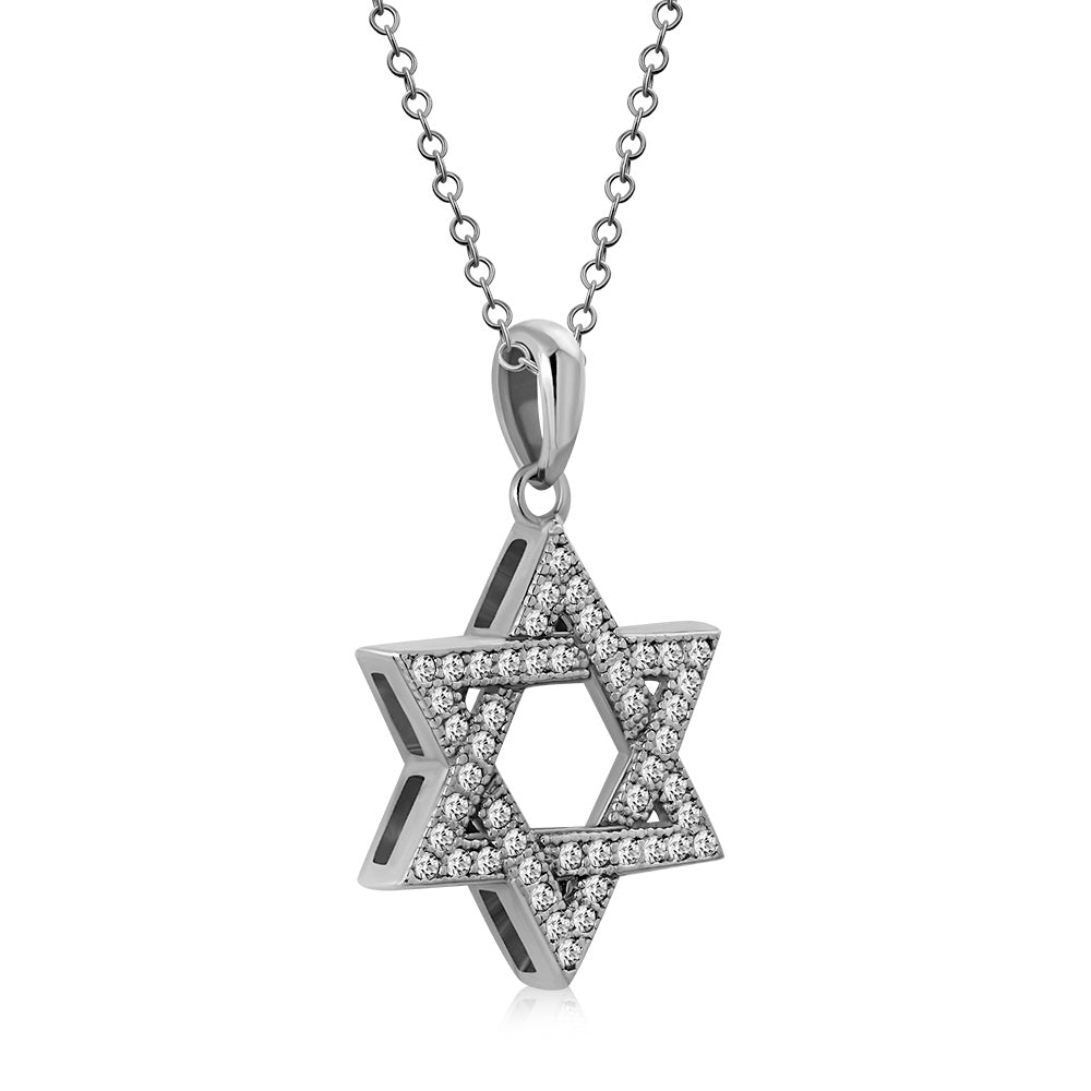 Rose Gold Star of David Cubic Zirconia Necklace Pendant Sterling Silver
