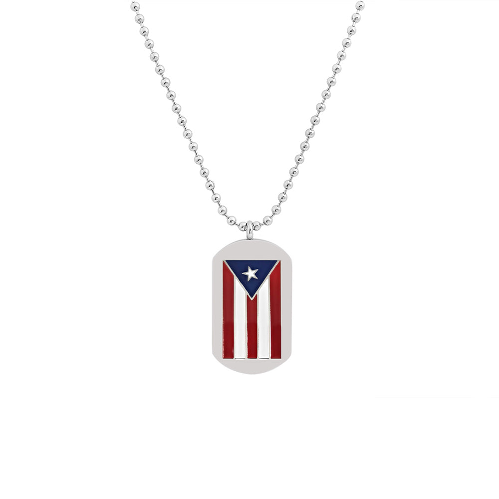 Men's Stainless Steel Puerto Rico Flag Dog Tag Chain Pendant Necklace