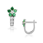 925 Sterling Silver White Green CZ Flower Hoop Huggie Small Earrings