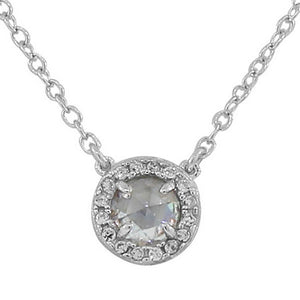 925 Sterling Silver Small Clear White CZ Pendant Necklace