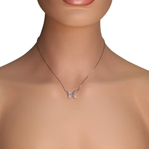 925 Sterling Silver White Clear CZ Butterfly Pendant Necklace